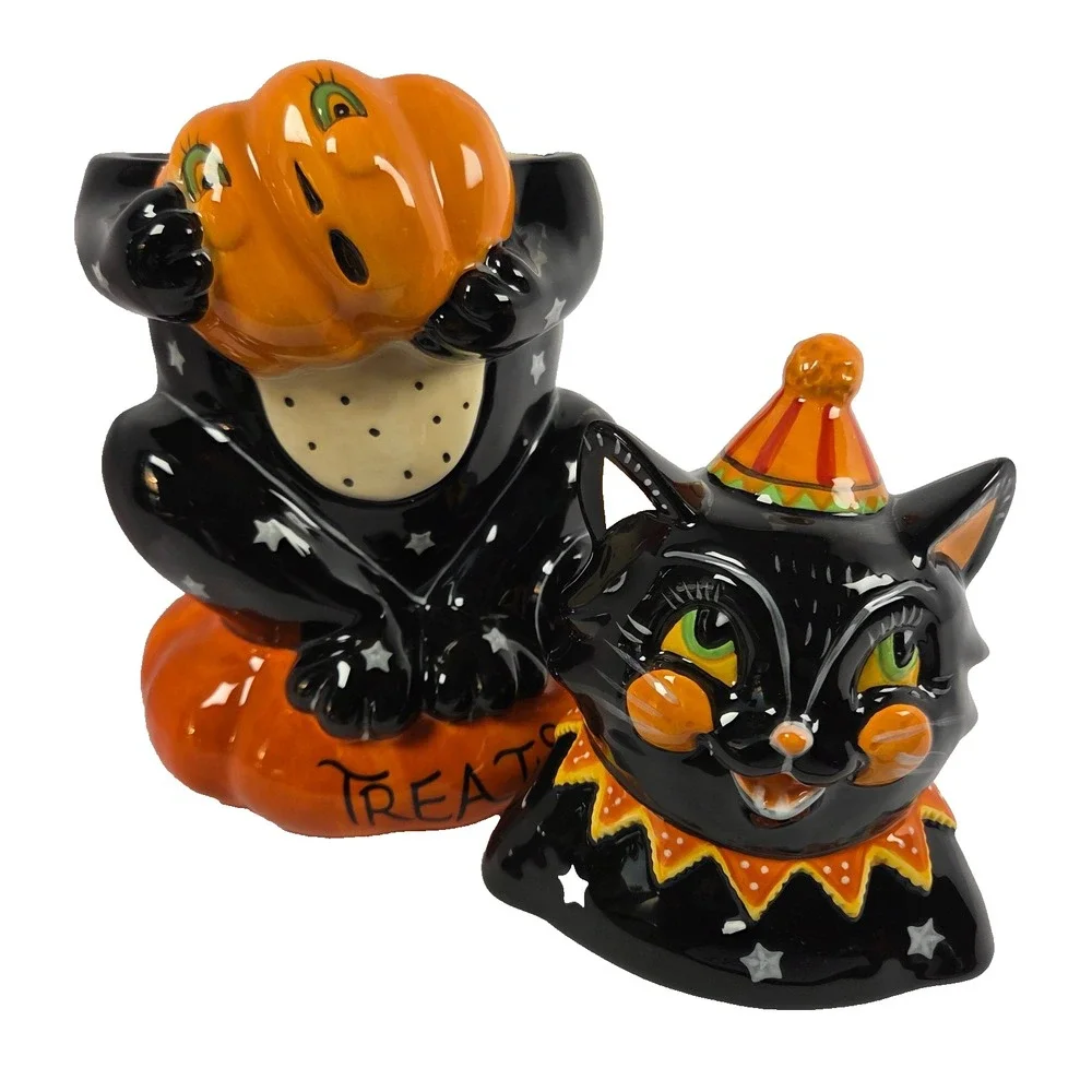 Blue Sky Halloween Black Cat Treat Jar 13 Inch Ceramic Pumpkin Cookie Jar 2025